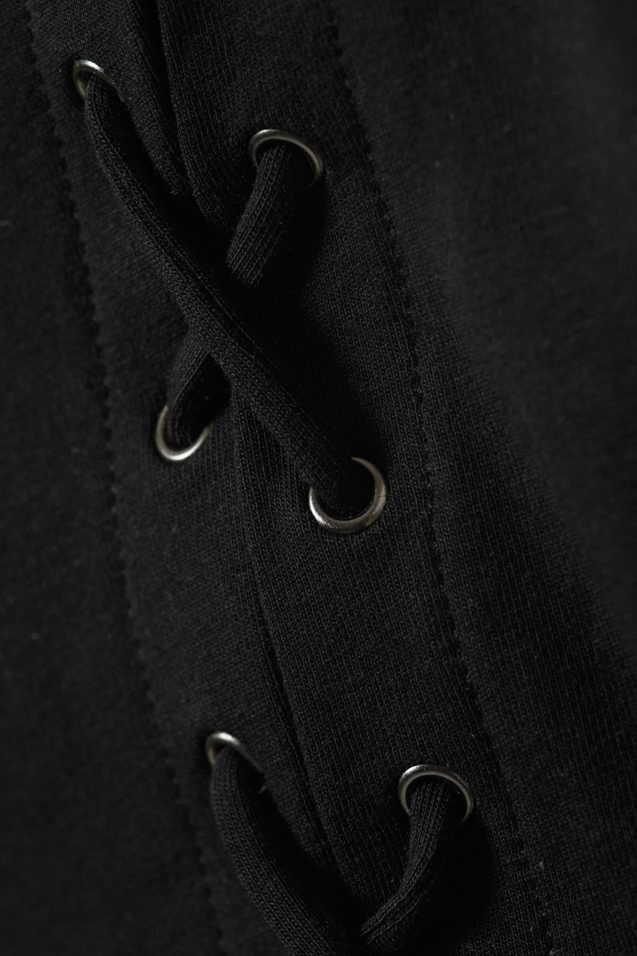 Black - Sleeveless Lacing Boat-Neck Eyelet Top - 1