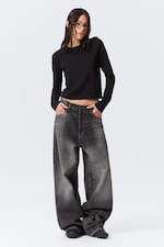 Black - Slim Long-Sleeved Cotton Top - 1