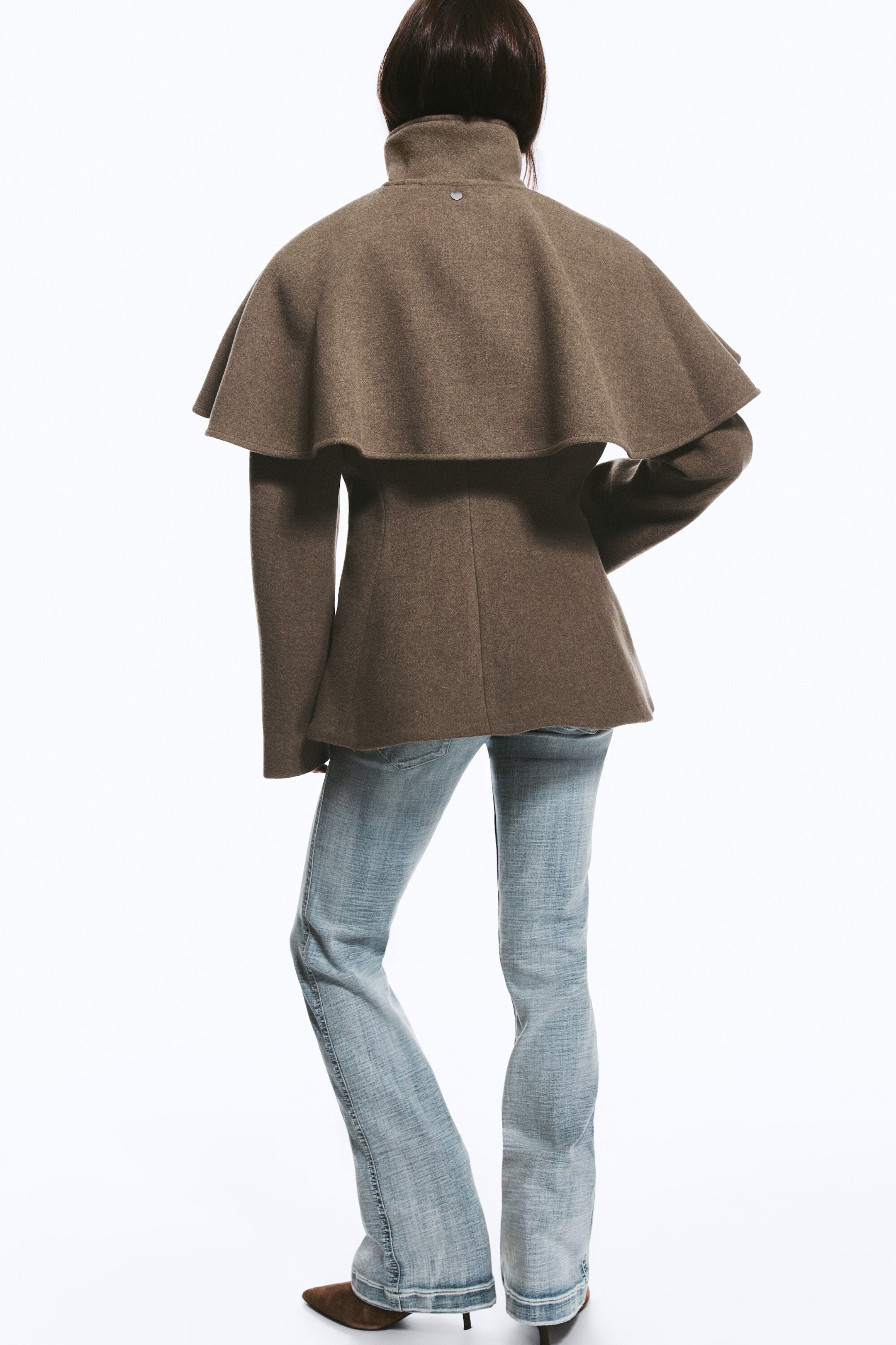 Brown - Wool-Blend Cape-Detail Jacket - 3