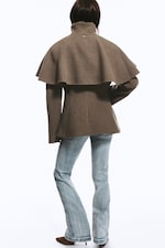 Brown - Wool-Blend Cape-Detail Jacket - 3