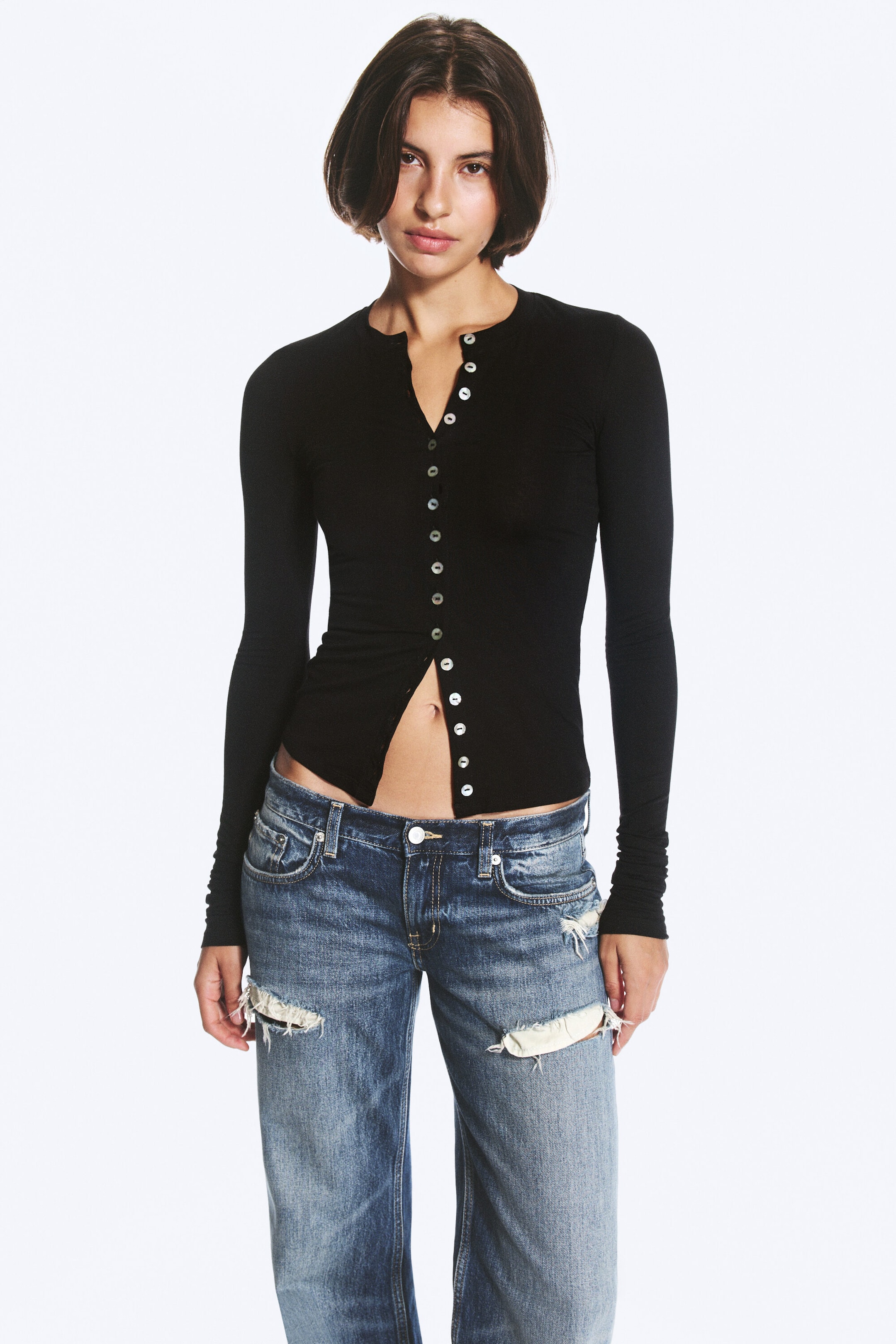 Black - Pearl Button Cardigan - 1