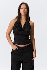 Black - Draped Rhinestone Waterfall Top - 0