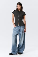 Dark Grey - Pinstriped - Slim Fit Short-Sleeved Crepe Shirt - 1