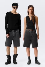 Tuned Black - Galaxy Mid Rise Loose Denim Shorts - 0