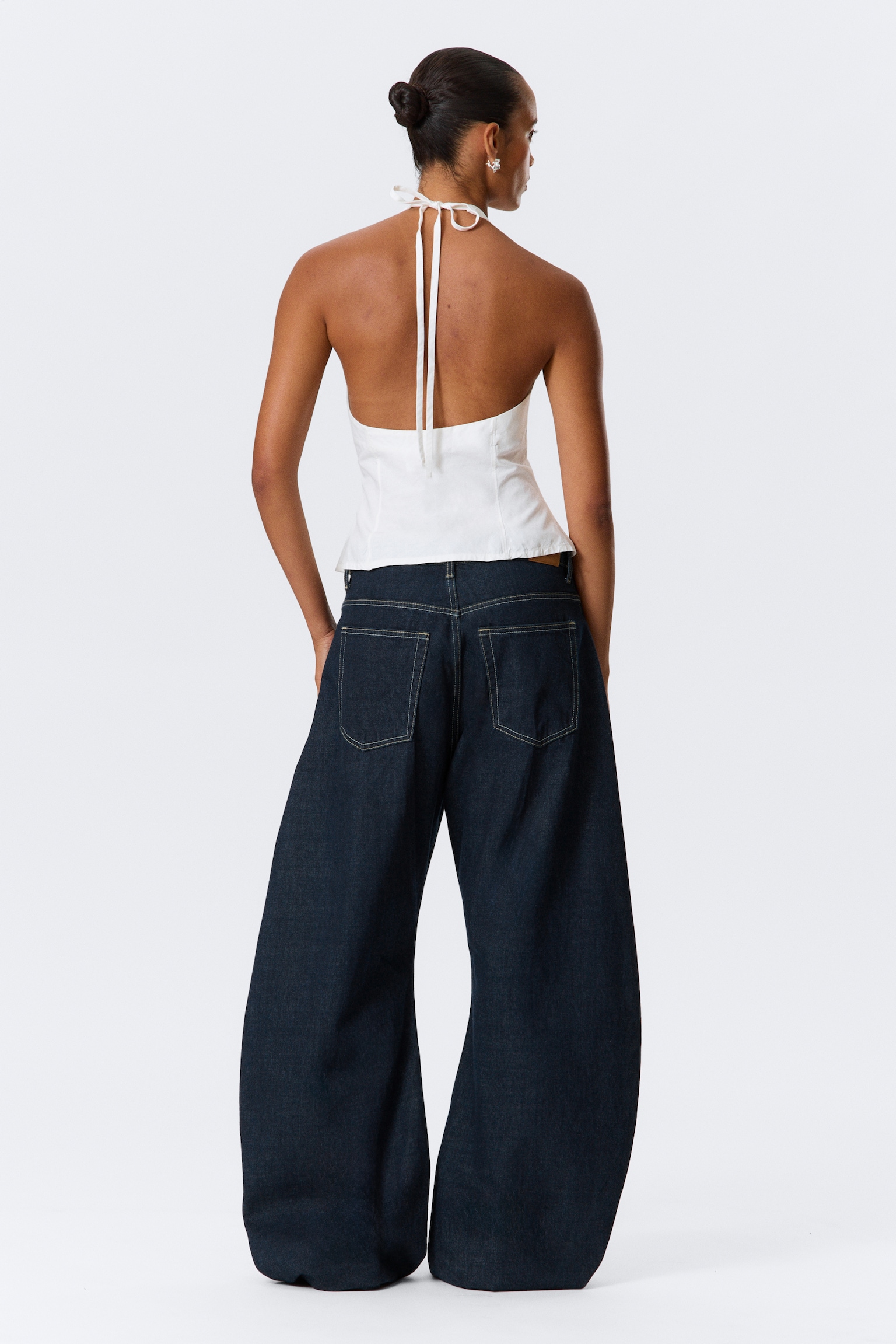 Tie-Back Hook-and-Eye Halterneck Top - White/Dark Grey - 3
