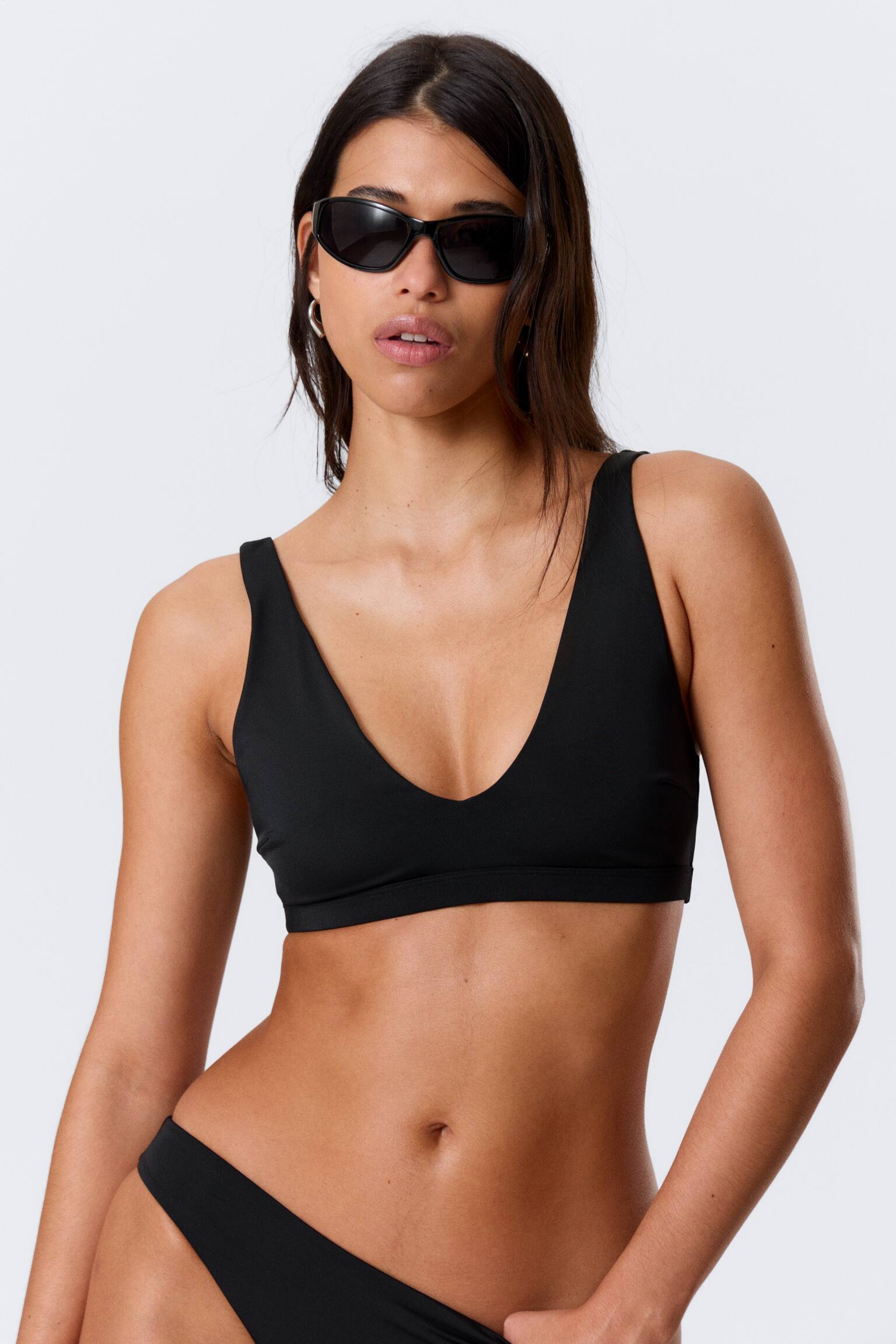 Haut de bikini à enfiler plongeant - Noir/Blanc - 1