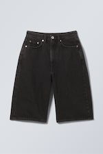 Tuned Black - Svart - Curve High Waisted Wide Leg Denim Shorts - 4