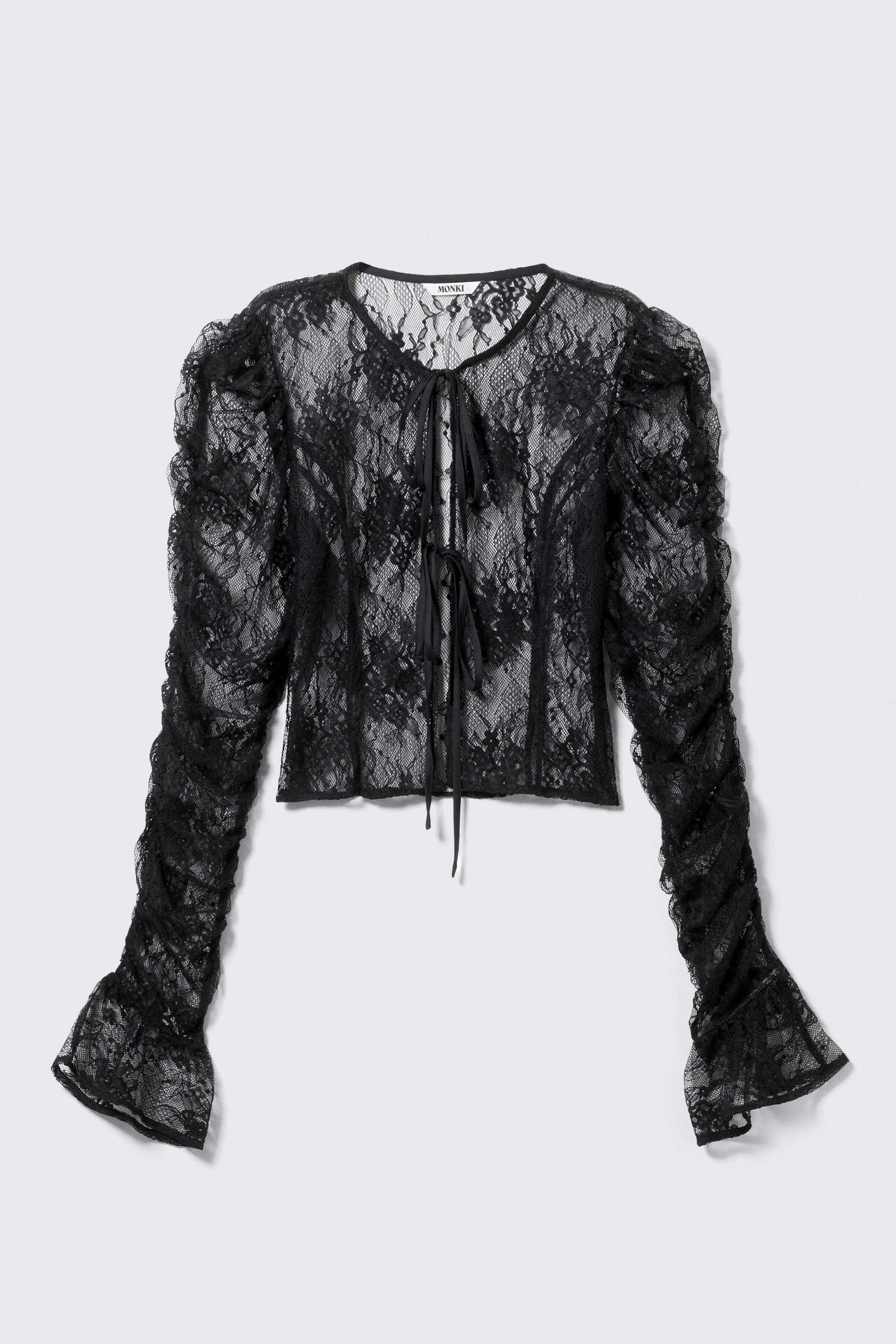 Black - Lace Tie-Front Top - 4