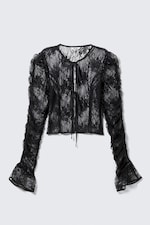 Black - Lace Tie-Front Top - 4