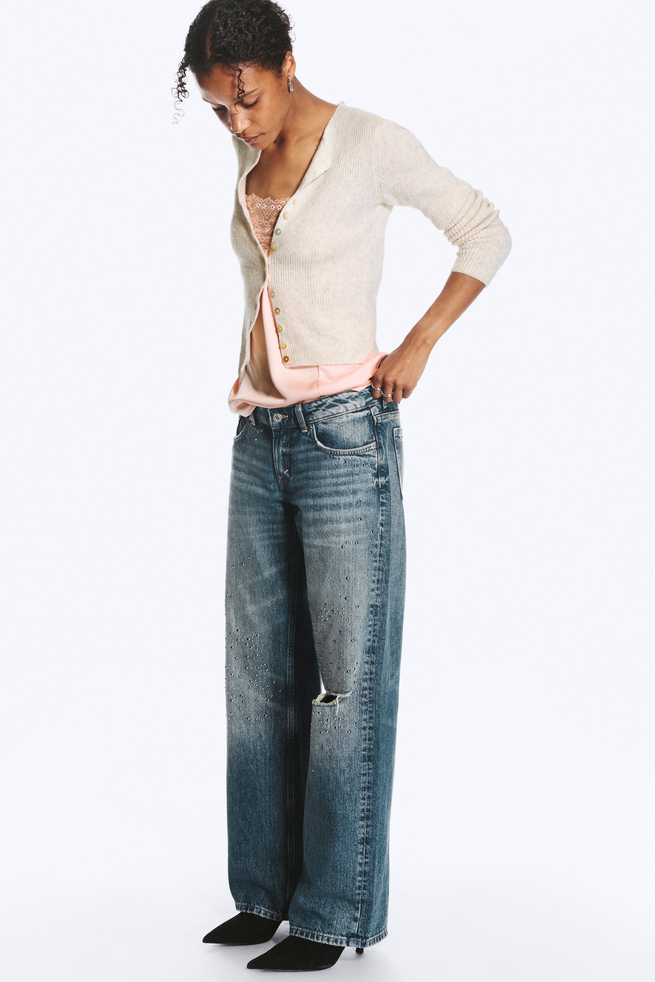 Metal Blue - Mittelblau - IMOO STUDDED LOW WAIST LOOSE WIDE JEANS - 3