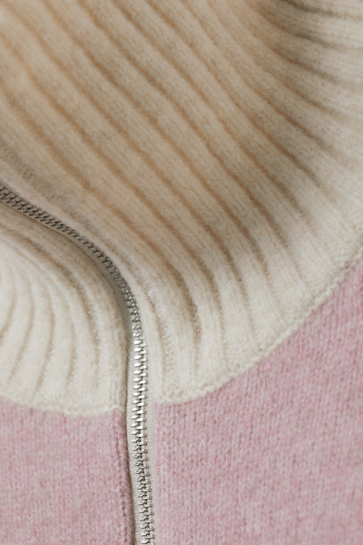 Kort Half-Zip Strikket Sweater - Støvet pink & cremehvid/Støvet lysegrå melange - 3