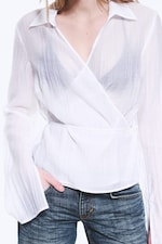 Transparent White - Textured Long-Sleeved Wrap Shirt - 2