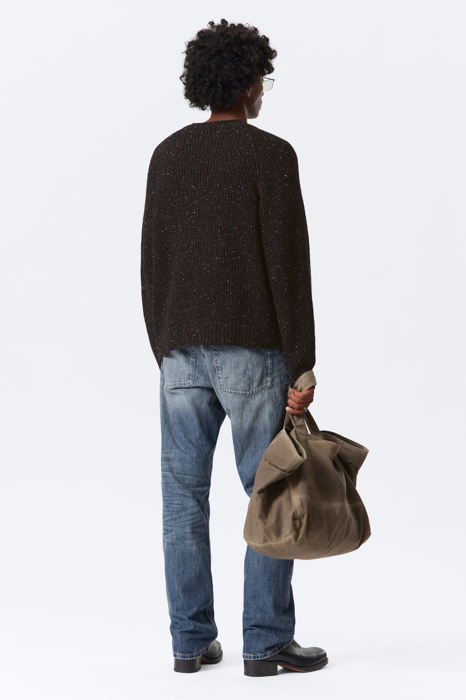 Relaxed Fit Nepped Knit Sweater - Zwart - 4
