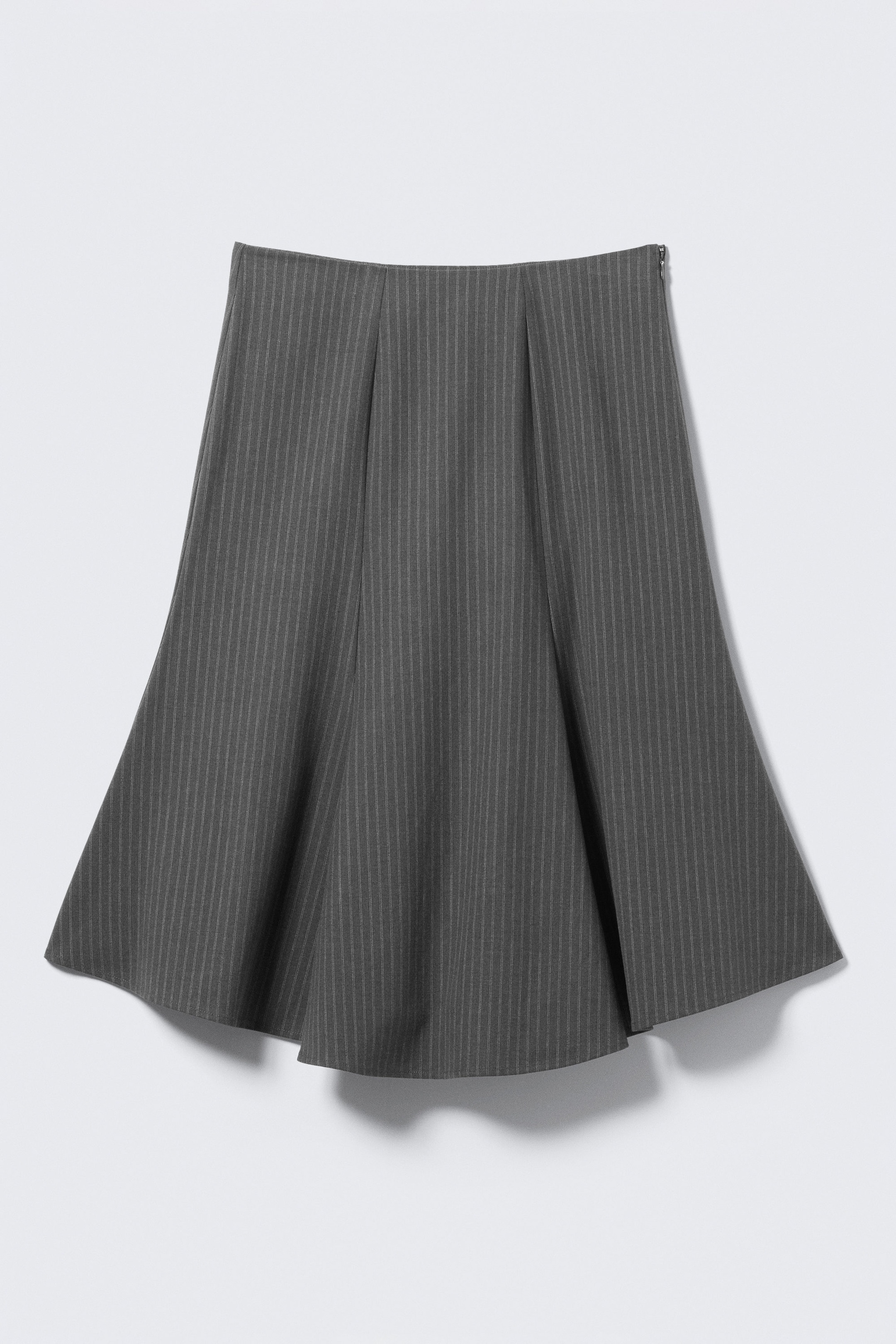 Dusty Grey Pinstripes - Midi Slim Volume Skirt - 1