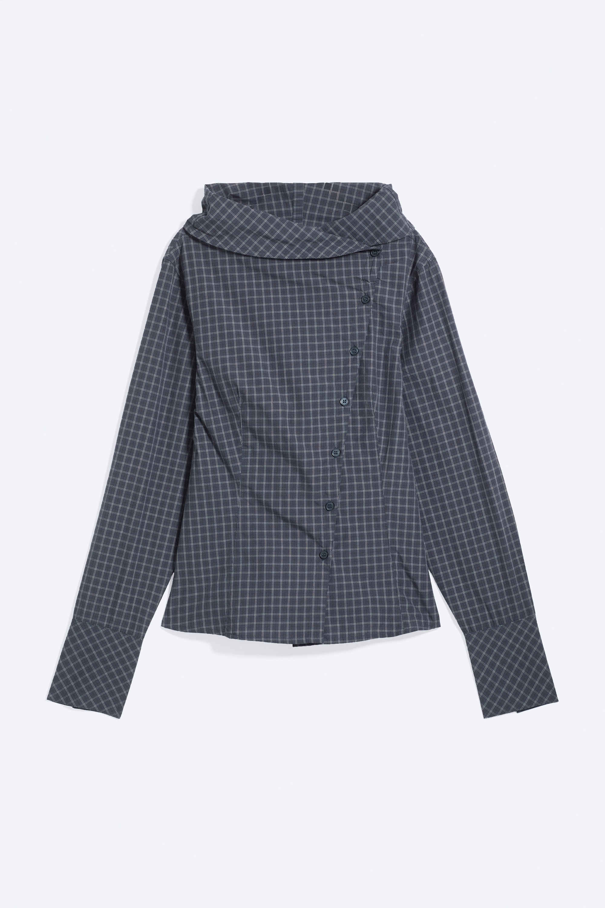 Asymmetrisches Top mit Knöpfen und Stehkragen - Dunkelblau kariert
