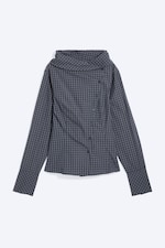 Checked Dark Blue - Asymmetric Buttoned Funnel top - 0