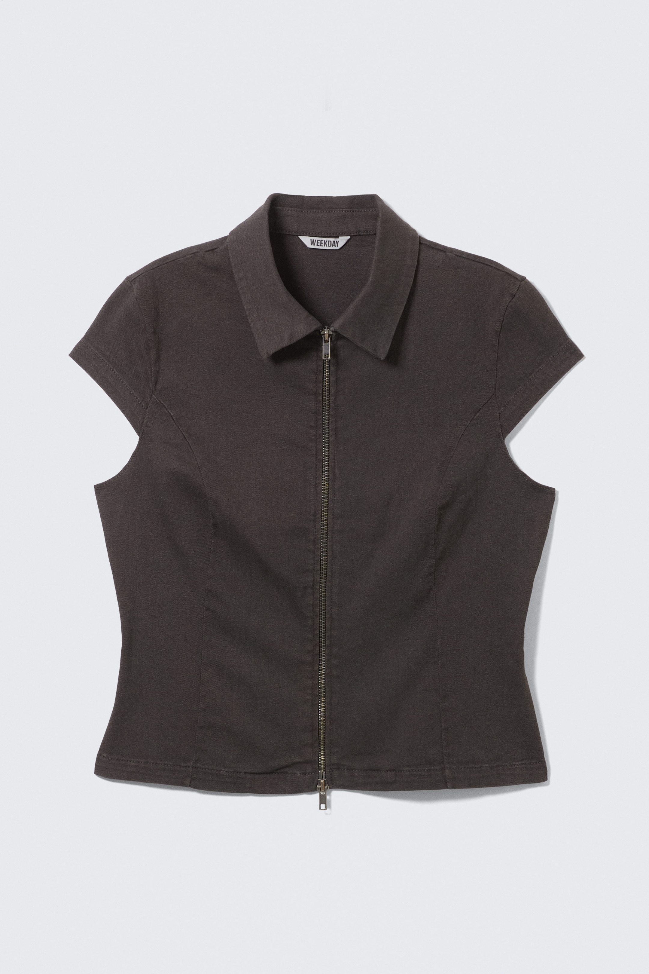 Dark Grey - Fitted Short-Sleeved Zip Top - 4