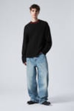 Black - Oversized Cable Knit Sweater - 1
