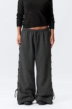 Dark Grey - Wide Lace-Up Cotton Sweatpants - 1