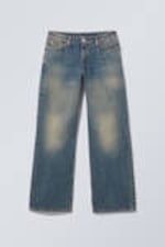 Steel Blue - Medium Blue - Ample Low Rise Loose Wide Leg Jeans - 0