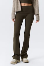 Dark Brown - Folded Waist Flared Yoga Tights - 0