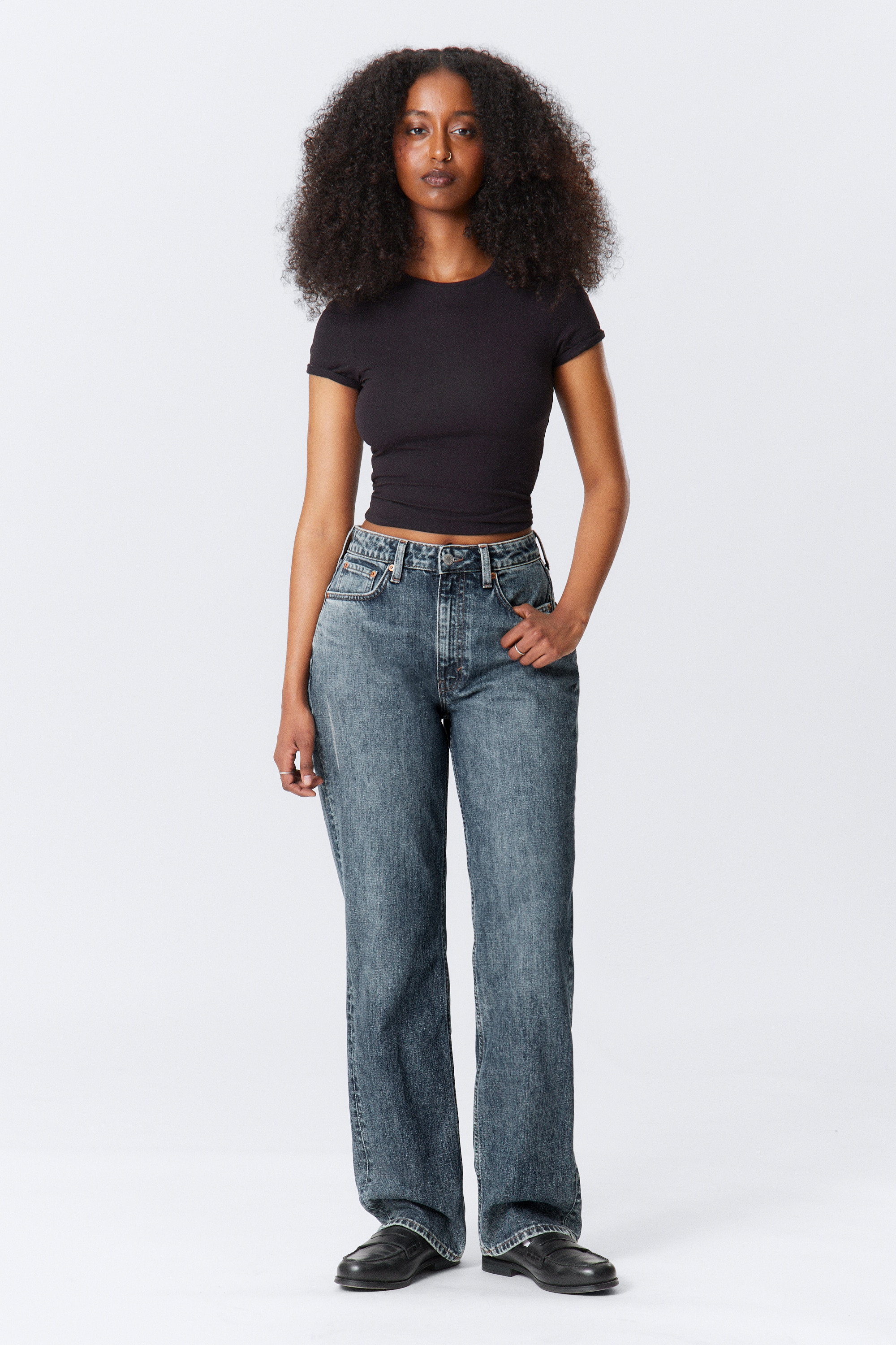 Resolute Curve High Waisted Regular Straight Jeans - Second Blue - Medium Blue/Blue Rinse - Ciemnoniebieski