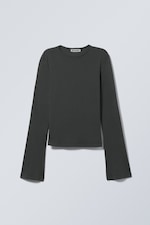 Washed Black - Long Sleeve Cotton Top - 0