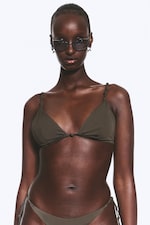 Dunkles Graubraun - Triangel-Bikinitop mit Knoten - 0