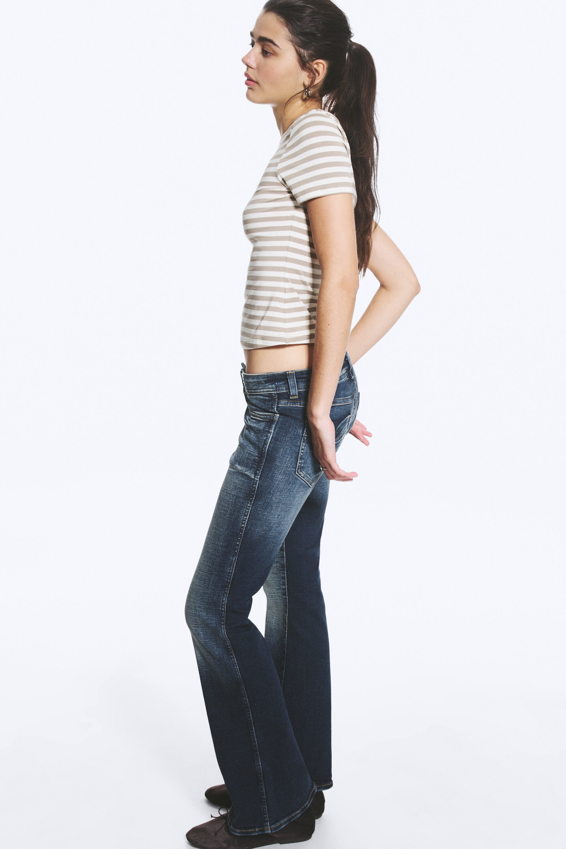Dusk Blue - Dark Blue - Low Rise Slim Flared Jeans - 2