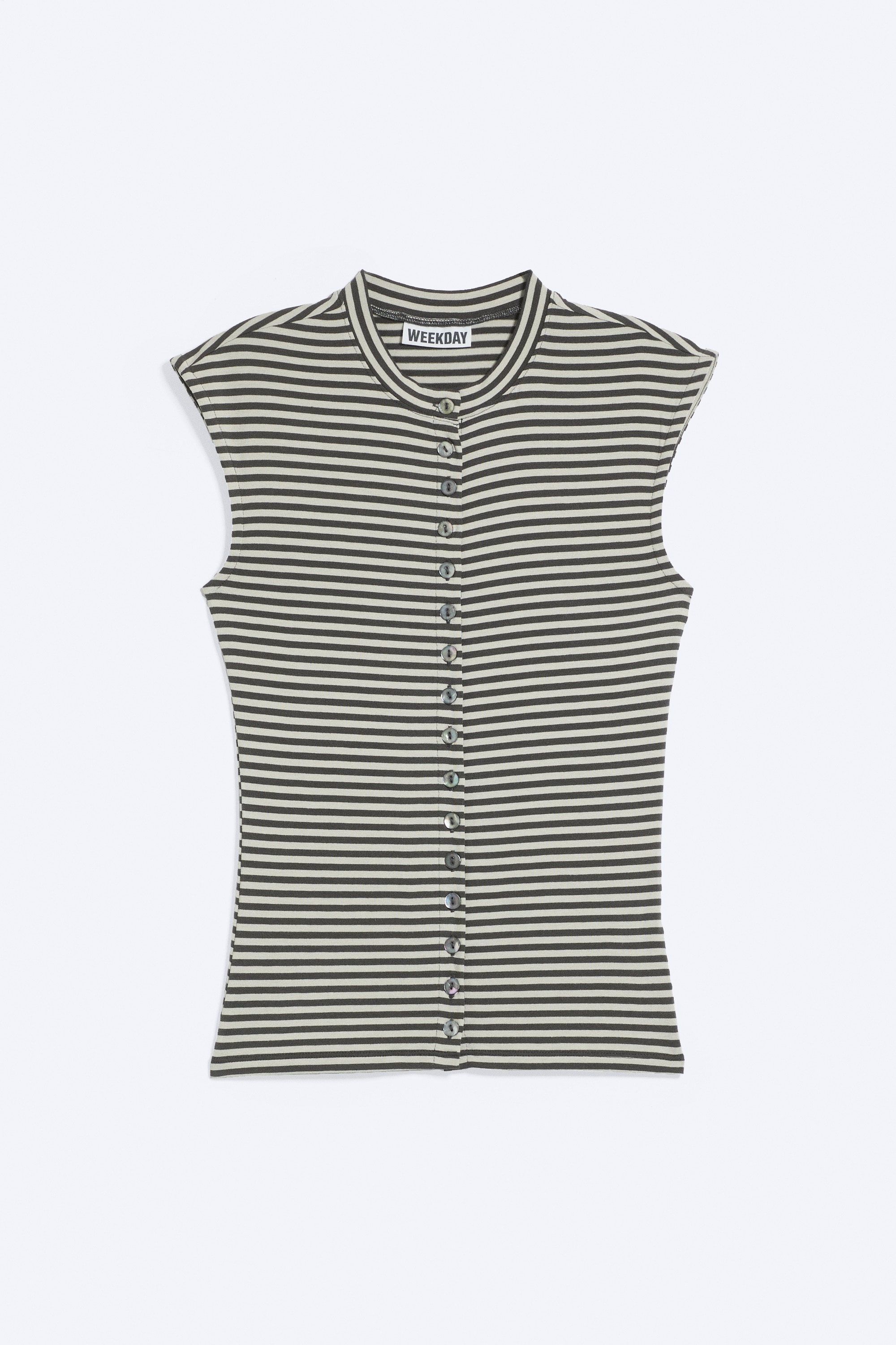 Pearl Button Up Top - Striped Grey/Black - Pearl Buttons/White - Pearl Buttons/Dusty Grey/Dusty Grey Melange