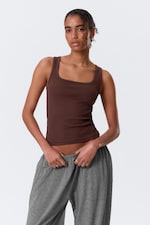 Burgundy - Slim Square Neck Ribbed Tank Top - 0