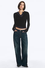 Rain Blue - Dark Blue - Ample Low Rise Loose Wide Jeans - 0