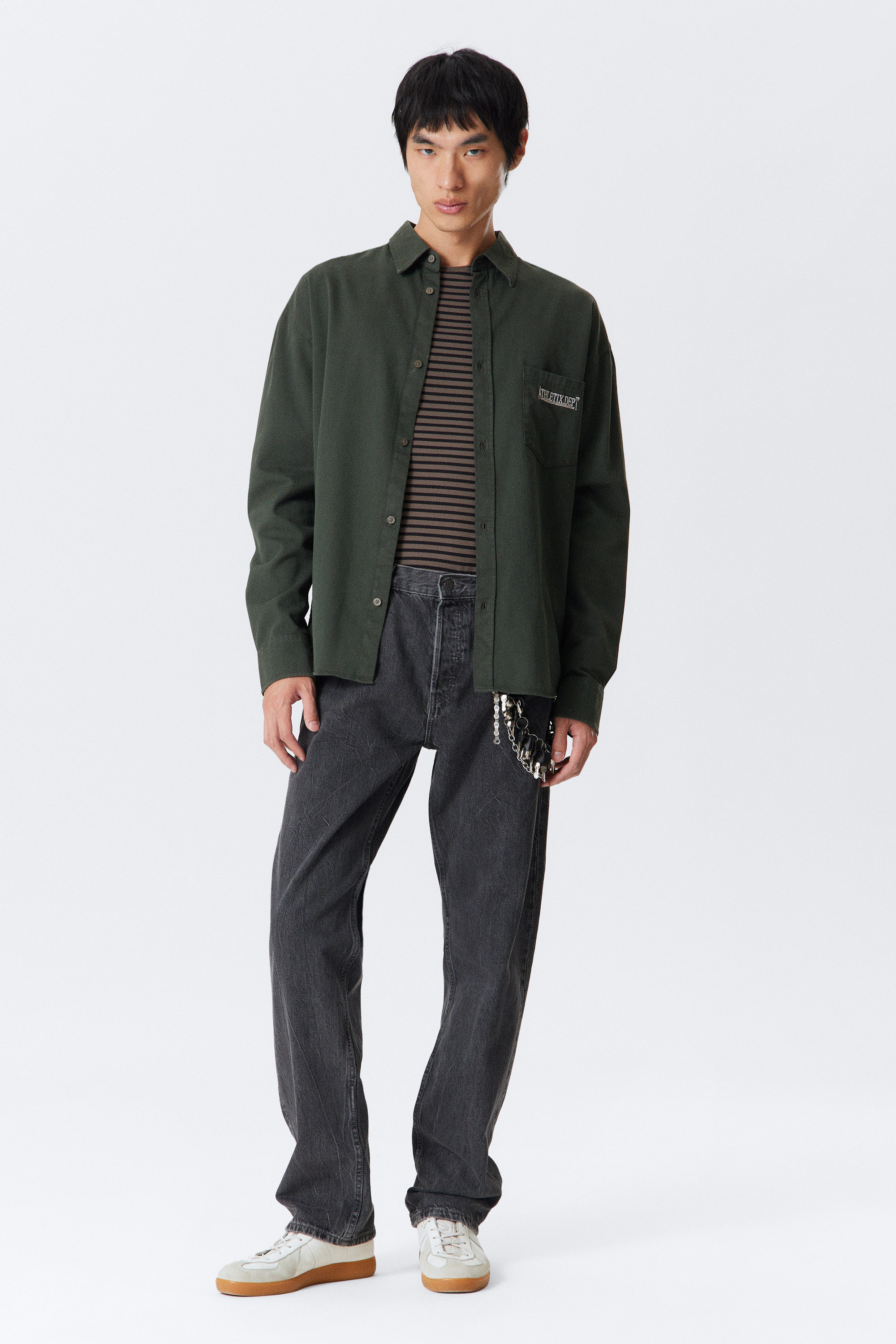 Dark Green - Embroidered Oversized Cotton Shirt - 2