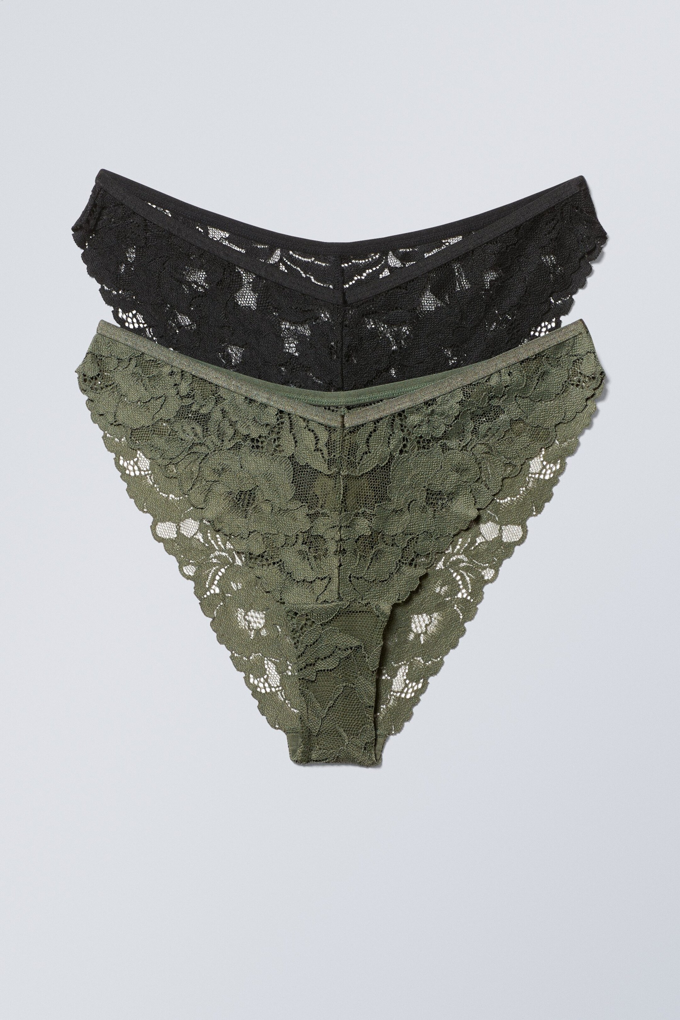 Zwart en salie - Gigi kanten Braziliaanse slip, 2-pack - 0