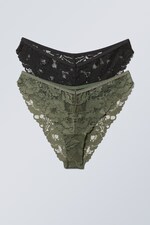 Zwart en salie - Gigi kanten Braziliaanse slip, 2-pack - 0