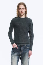 Dark Blue - Ribbed Long-Sleeved T-shirt - 0