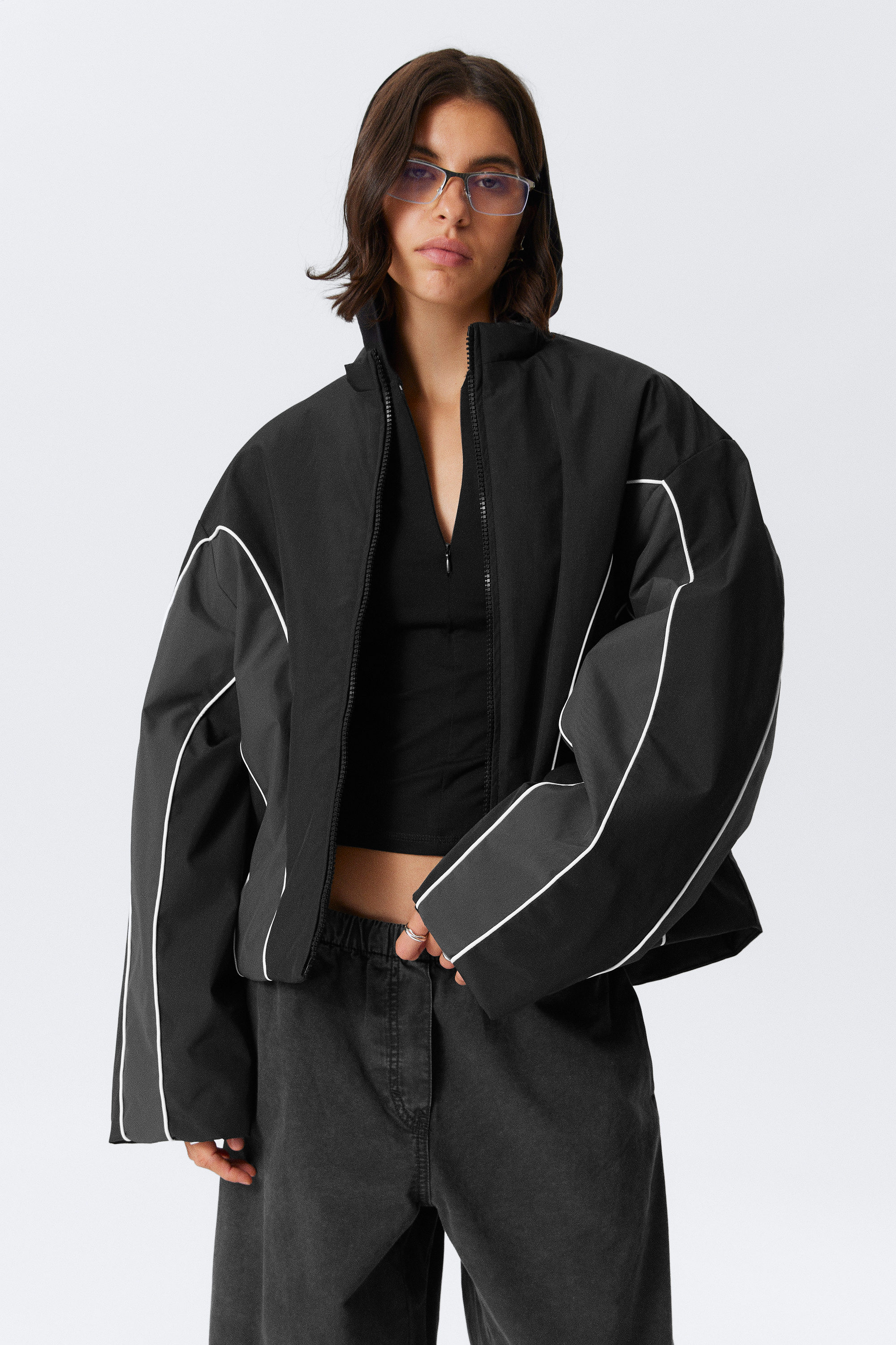 Svart - Colour Block - Sportig vadderad colorblock-jacka - 2