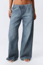 Torn Blue - Medium Blue - Low Rise Loose Fit Denim Joggers - 1