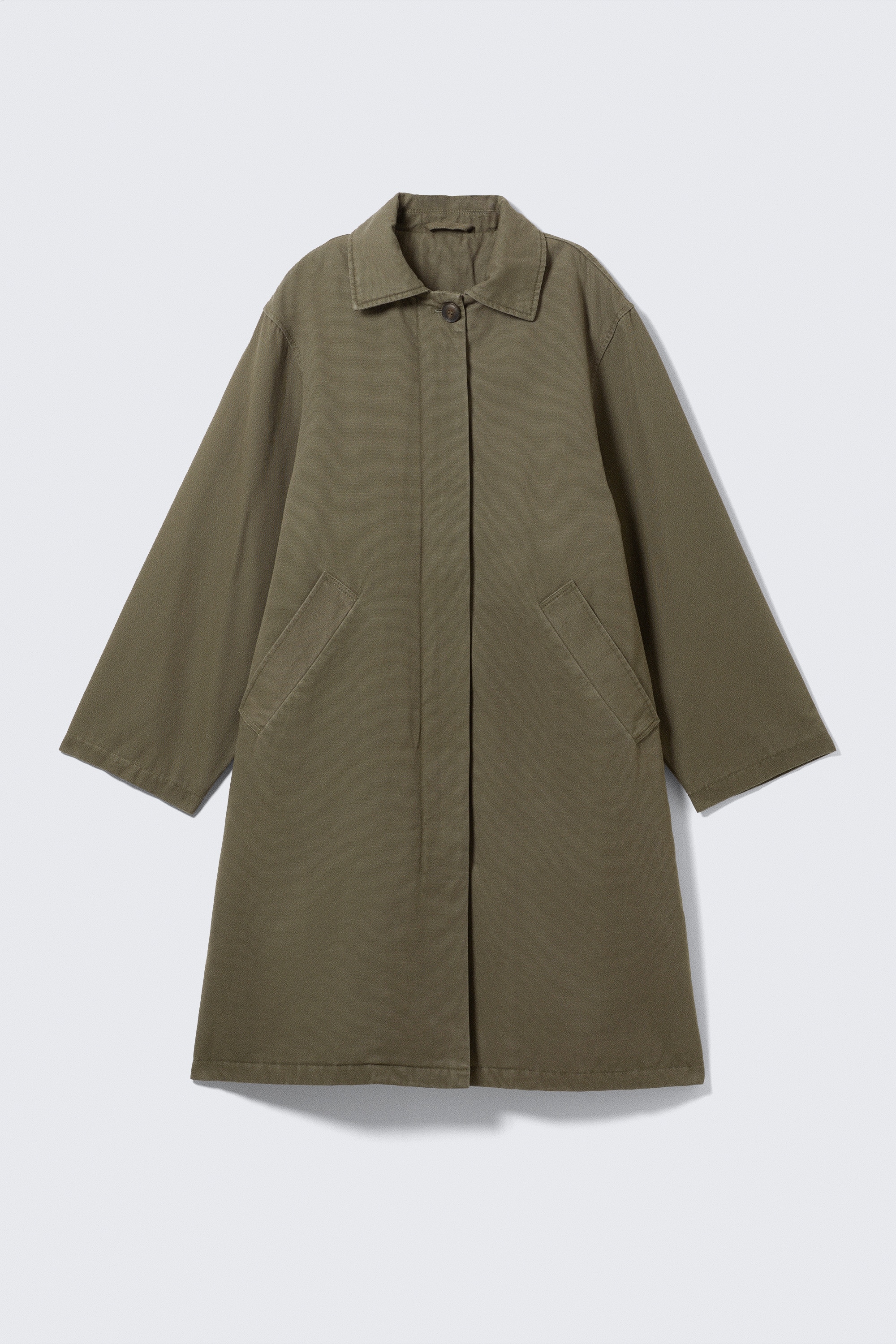 Loose Fit Canvas Car Coat - Dark Khaki Green/Dark Grey