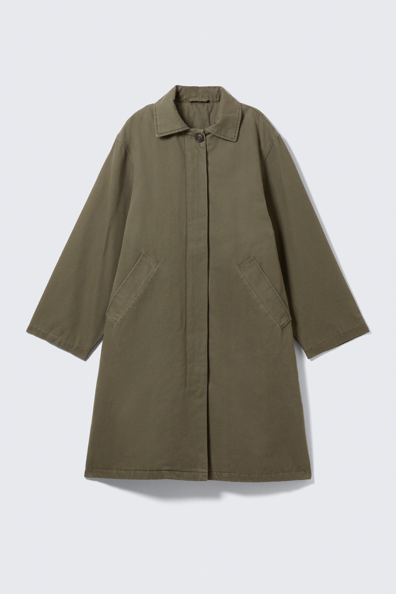 Loose Fit Canvas Car Coat - Dark Khaki Green/Dark Grey - 2
