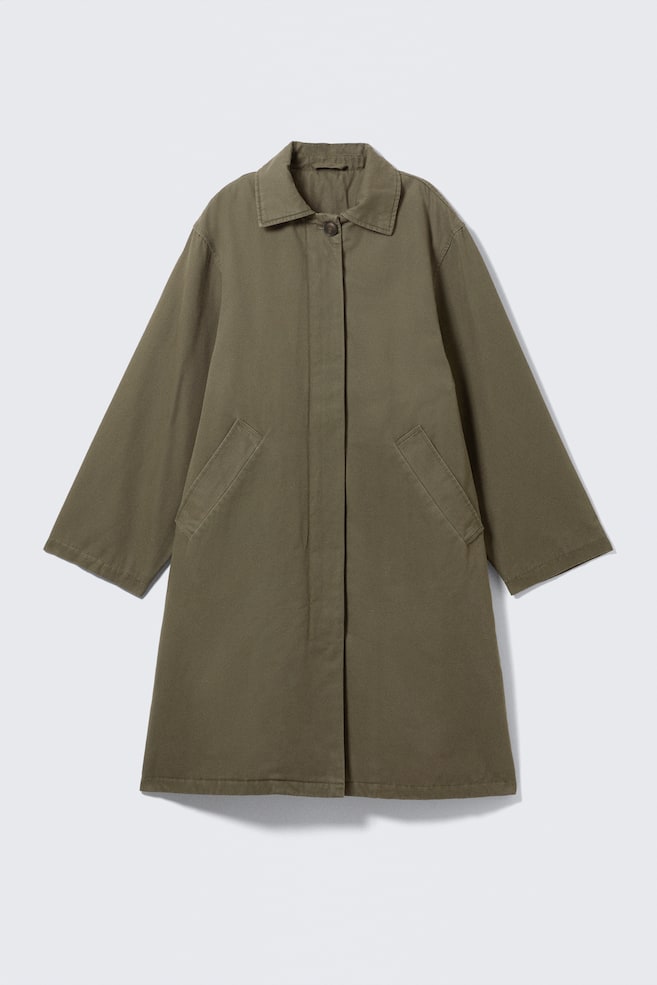 Loose Fit Canvas Car Coat - Dark Khaki Green/Dark Grey - 1