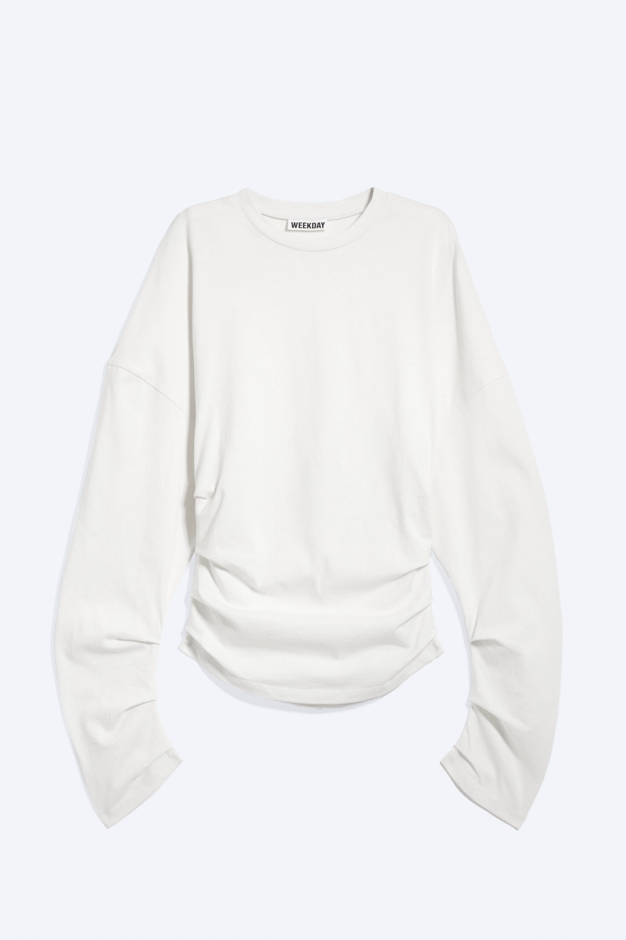 Wit - Geplooide top met lange mouwen - 0