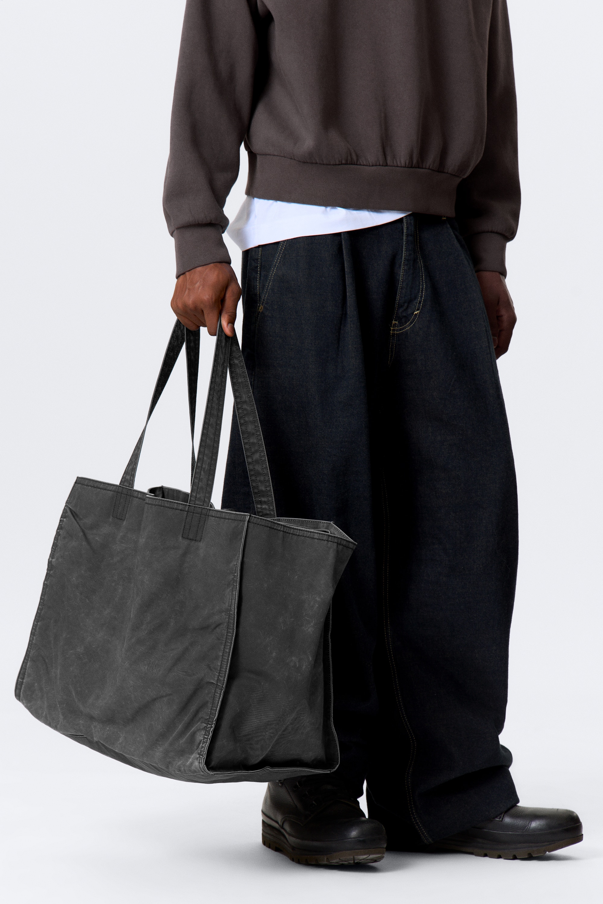 Nagy mosott tote táska - Koptatott fekete