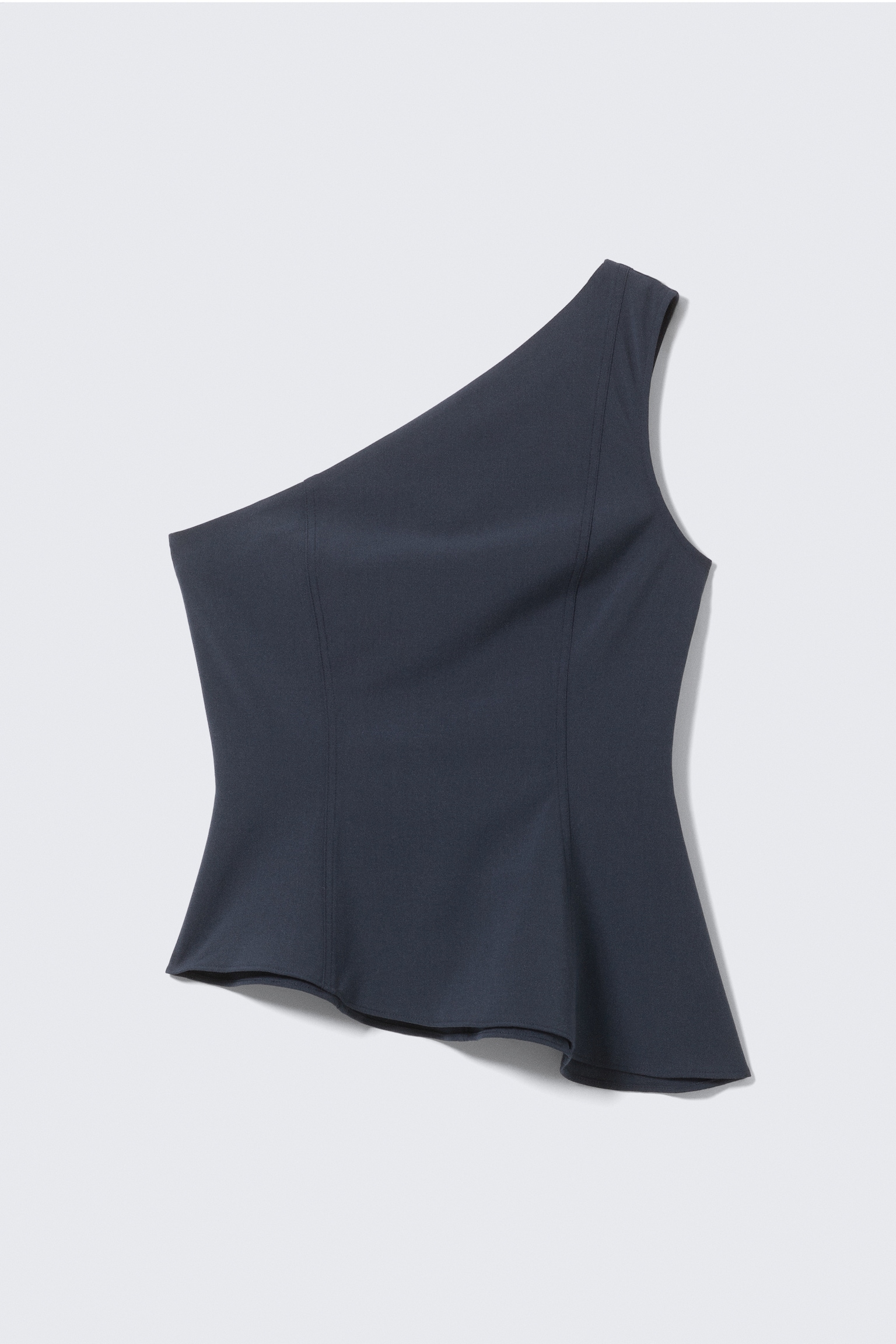 Top asymétrique ajusté avec une épaule nue - Bleu foncé/Noir à carreaux/Noir - 2