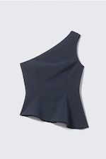 Dunkelblau - Asymmetrisches, figurbetontes One-Shoulder-Top - 0