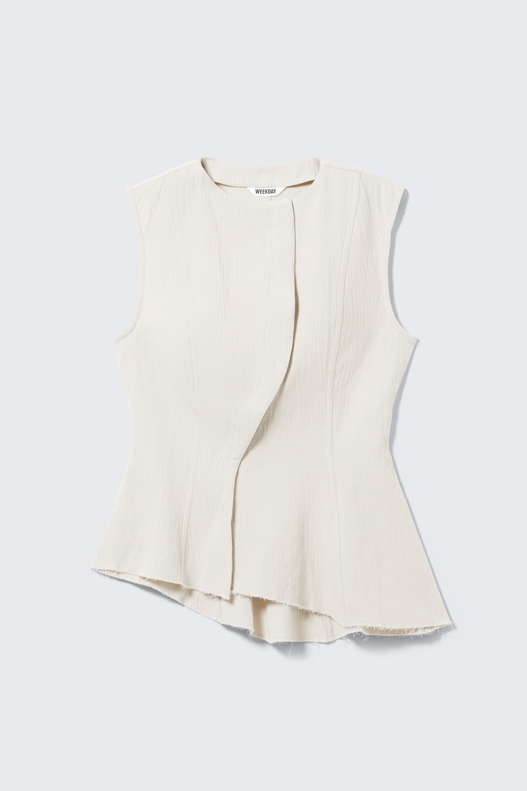 Top assimétrico sem mangas com peplum - Branco/Preto com lavagem/Castanho-escuro/Preto/Cinzento-escuro