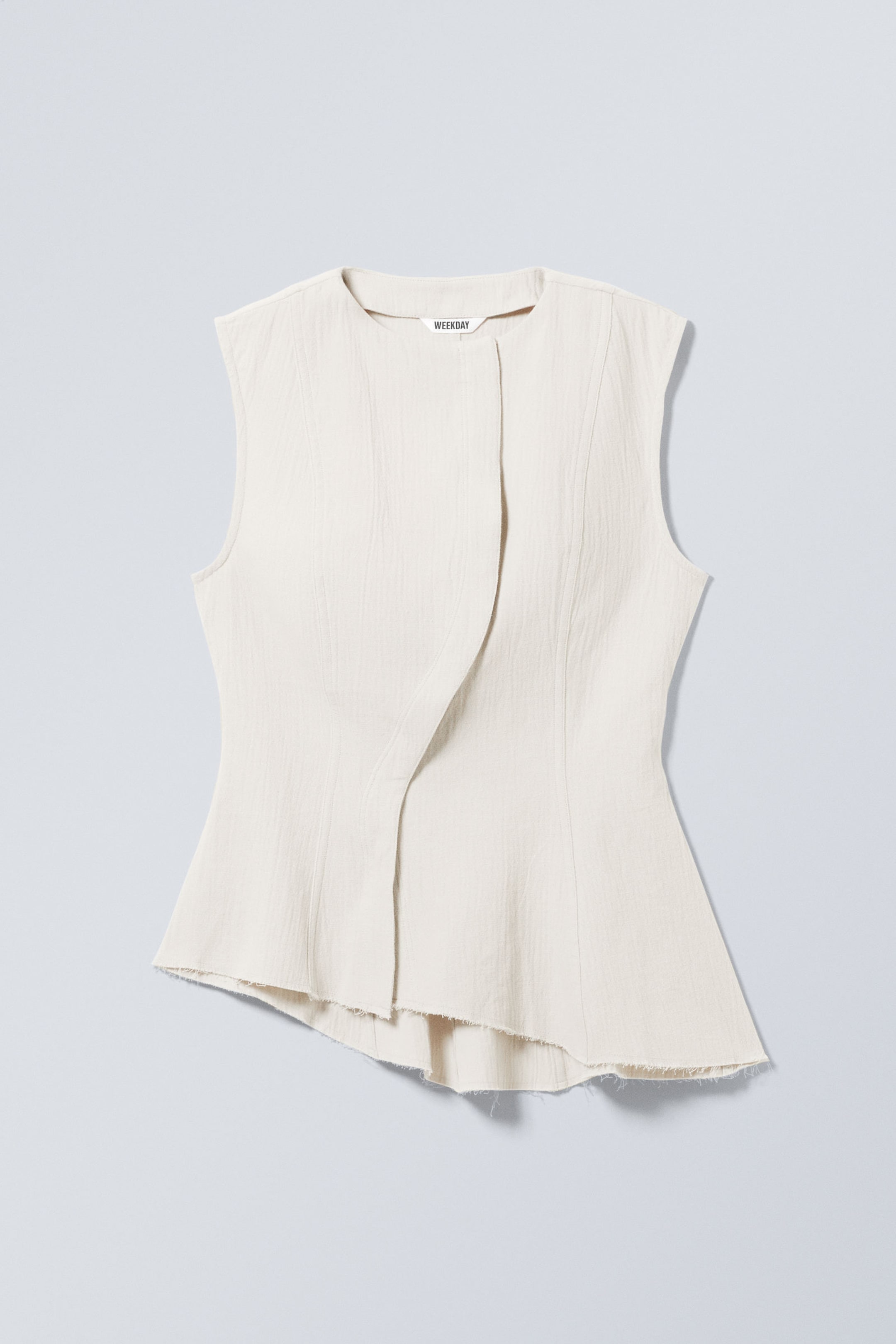 White - Sleeveless Asymmetric Peplum Top - 4