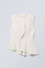 White - Sleeveless Asymmetric Peplum Top - 4
