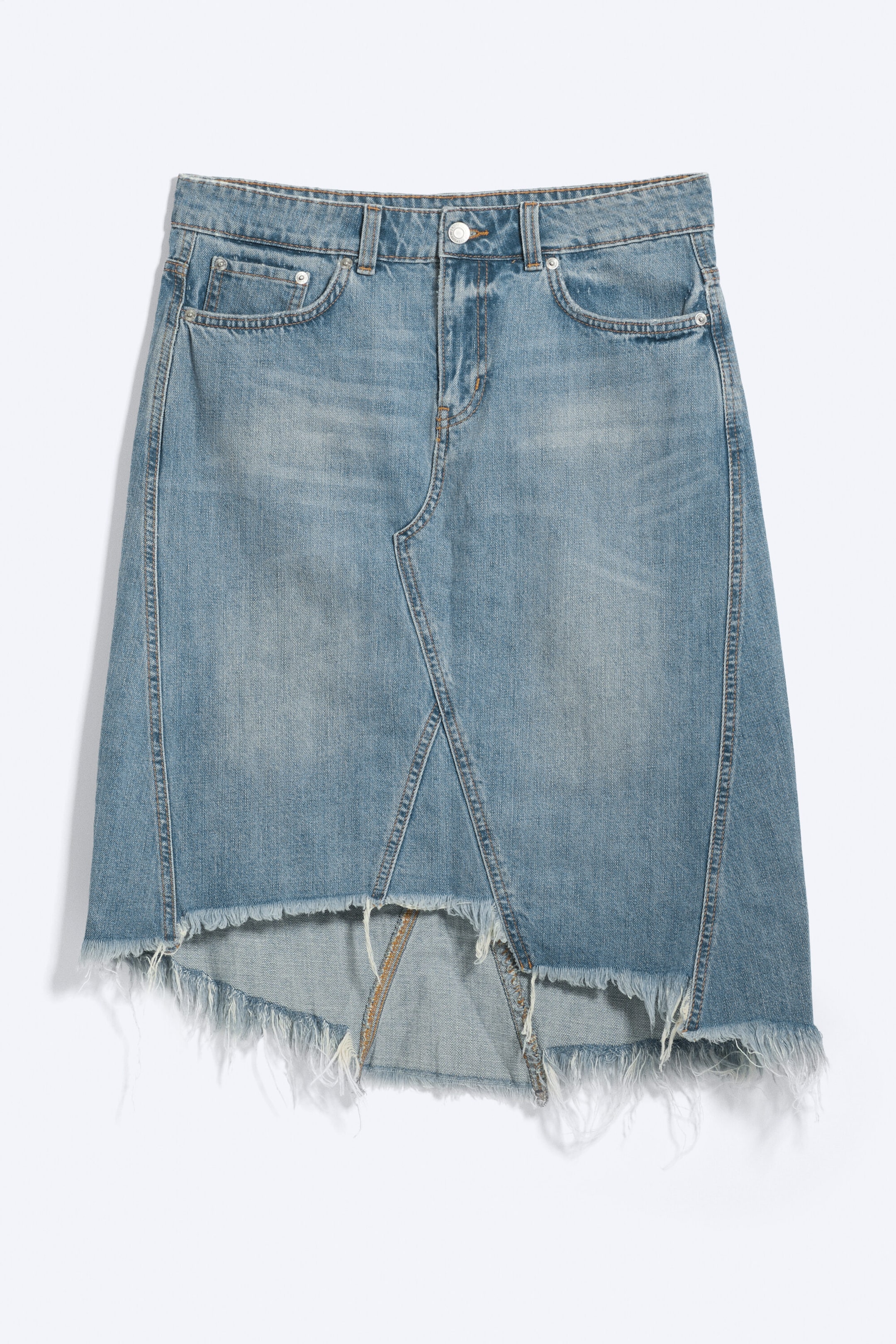 Coastal Blue – lyseblå - Midi-skjørt i denim med lavt liv - 4