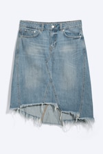 Coastal Blue – lyseblå - Midi-skjørt i denim med lavt liv - 4
